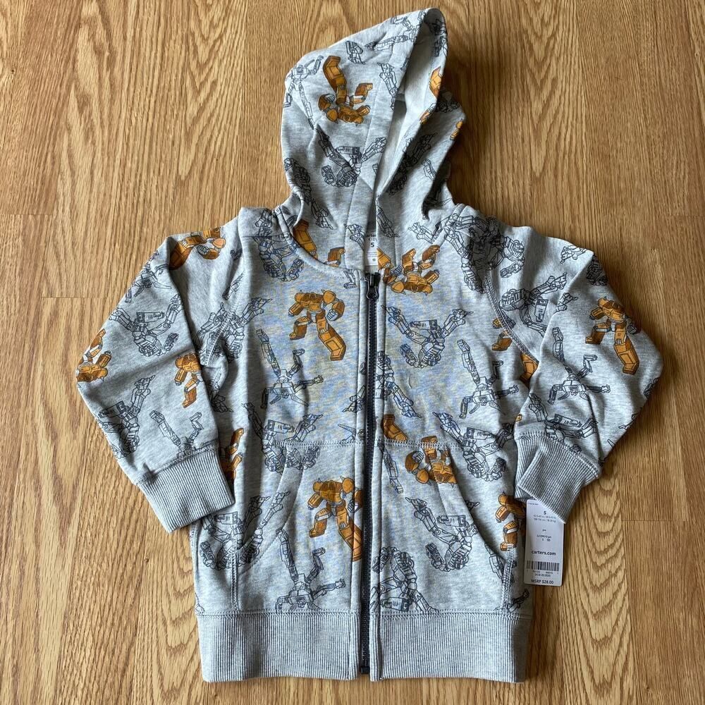 Carters Transformer Robot Print Zip Up Sweatshirt Gray Size 5